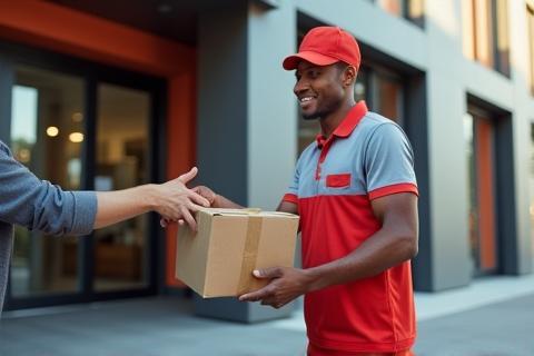 Fleetlink express courier delivering parcel at business entrance