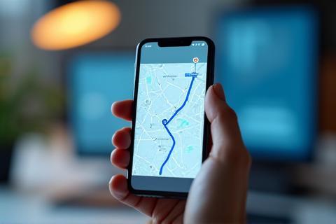 Hand using mobile app to track parcel on map